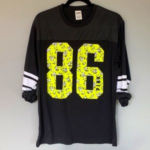 VS PINK Long Sleeve Floral Logo Jersey Tee